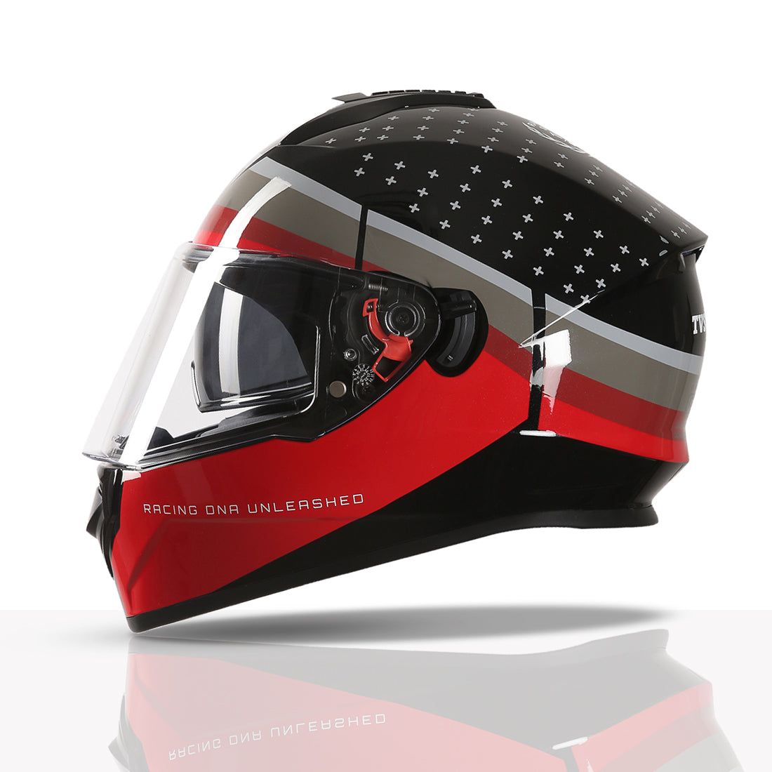 TVS Racing Phantom Series Full Face Dual Visor Helmet for Men | Premium Bike Helmets with ABS Shell, UV Paint | Quick Release System | Aerodynamic Design | DOT & ISI Certified (Black V1)